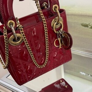 Dior Cherry Red Mini Bag with Gold Accents